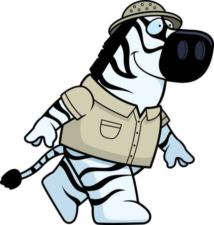 A happy cartoon zebra explorer walking and smiling.のイラスト素材