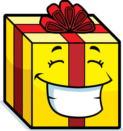 A cartoon wrapped gift smiling and happy.のイラスト素材