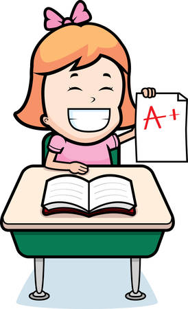 A happy cartoon student with good grades.のイラスト素材