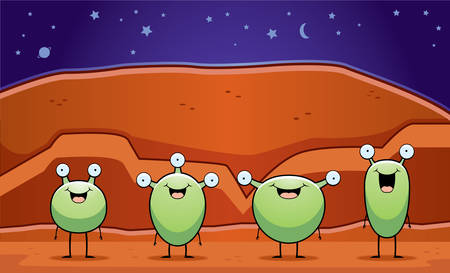 A group of little cartoon Martians on Mars.のイラスト素材