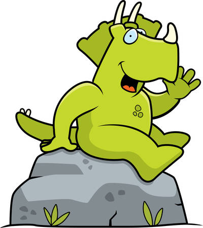 A happy cartoon dinosaur sitting and smiling.のイラスト素材