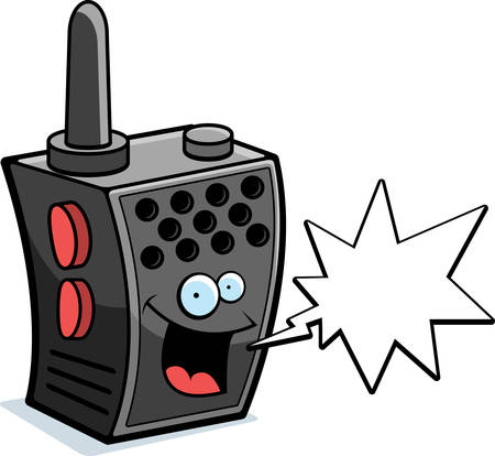A happy cartoon walkie-talkie talking and smiling.のイラスト素材