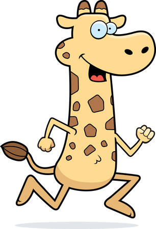 A happy cartoon giraffe running and smiling.のイラスト素材
