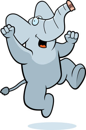 A happy cartoon elephant jumping and smiling.のイラスト素材