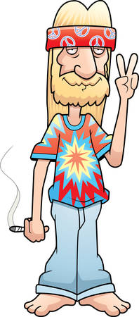 A cartoon hippie making the peace sign and smiling.のイラスト素材