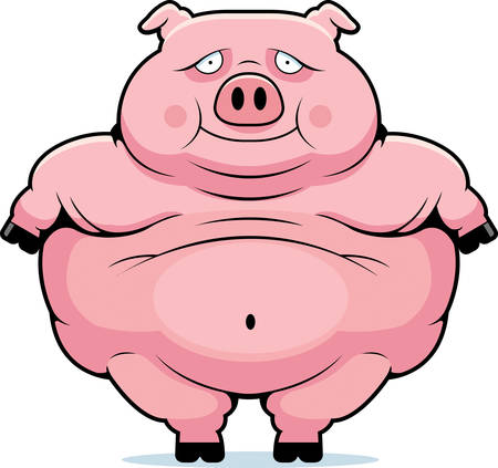 A happy cartoon fat pig standing and smiling.のイラスト素材