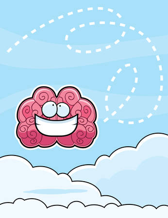 A happy cartoon brain floating in the clouds.のイラスト素材