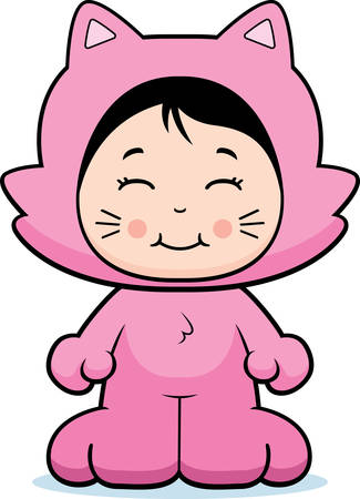 A happy cartoon girl in a cat costume.のイラスト素材