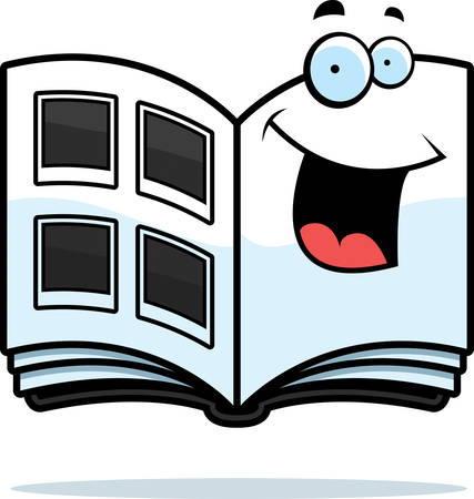 A cartoon photo album happy and smiling.のイラスト素材