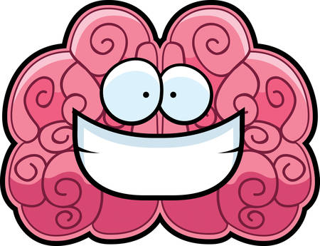A cartoon pink brain happy and smiling.のイラスト素材