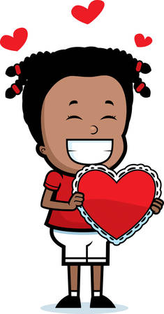 A happy cartoon girl with a valentine.のイラスト素材
