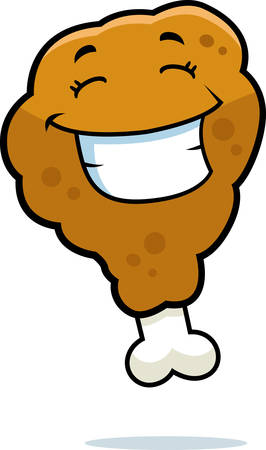 A cartoon fried chicken drumstick smiling and happy.のイラスト素材