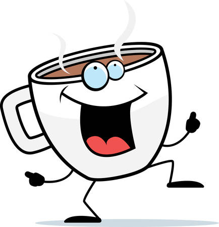A happy cartoon cup of coffee dancing and smiling.のイラスト素材