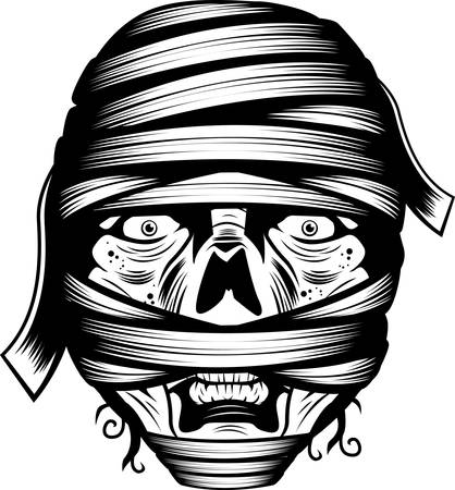 A black and white illustration of a mummy face.のイラスト素材