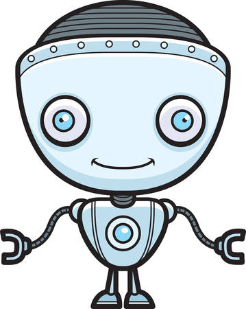 A happy cartoon boy robot standing and smiling.のイラスト素材