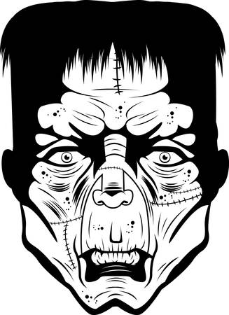A black and white illustration of a monster face.のイラスト素材