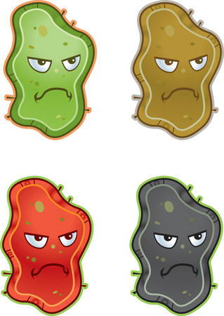 A group of cartoon germs with angry expressions.のイラスト素材