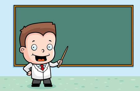 A cartoon boy at the chalkboard teaching class.のイラスト素材