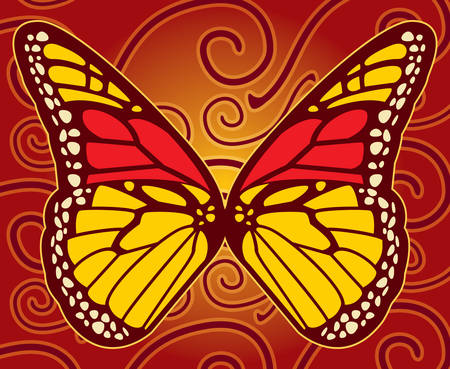 A monarch butterfly floating over a designed background.のイラスト素材