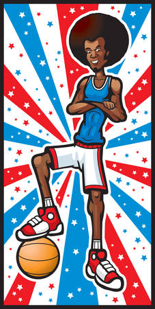 A smiling cartoon basketball player with an afro.のイラスト素材