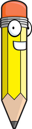A cartoon yellow pencil happy and smiling.のイラスト素材