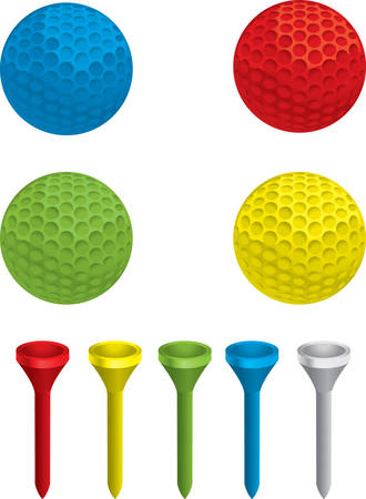 A variety of different colored golf balls and tees.のイラスト素材