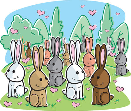 A bunch of rabbits in love in a grassy field.のイラスト素材