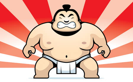 A cartoon sumo wrestler with an angry expression.のイラスト素材