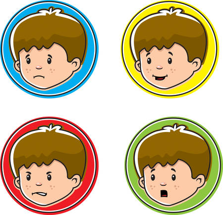 A cartoon boy with a variety of expressions.のイラスト素材
