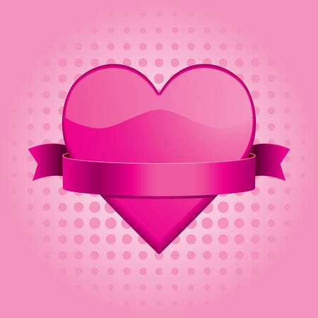 A pink heart illustration with a ribbon banner.のイラスト素材