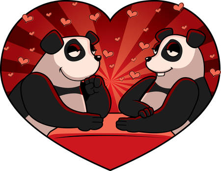 Two cartoon pandas on a date and in love.のイラスト素材