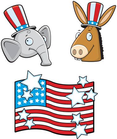 A cartoon donkey and elephant political characters.のイラスト素材