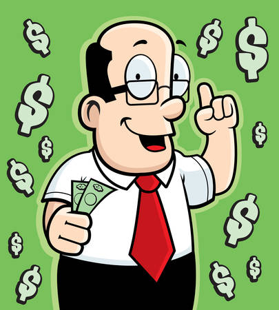 A cartoon man talking about money.のイラスト素材
