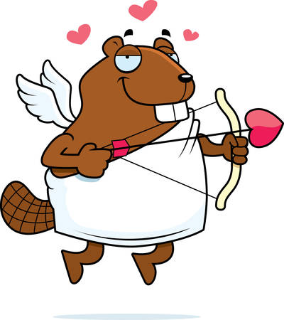 A happy cartoon beaver cupid with a bow and arrow.のイラスト素材