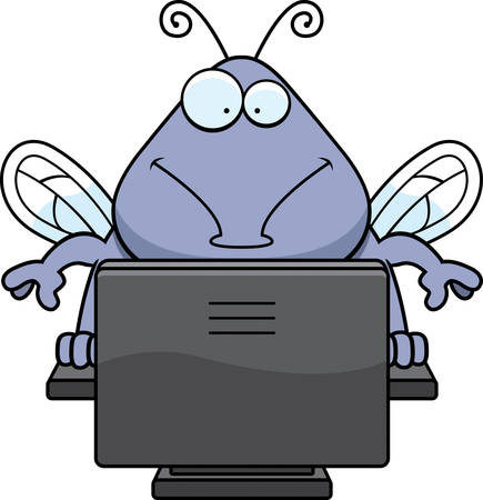 A cartoon bug in front of a computer.のイラスト素材