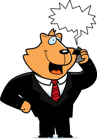 A cartoon cat in a suit talking on a cell phone.のイラスト素材