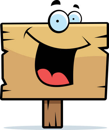 A cartoon wood sign happy and smiling.のイラスト素材