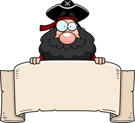 A cartoon pirate with a paper banner.のイラスト素材