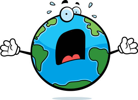 A cartoon planet Earth with a scared expression.のイラスト素材