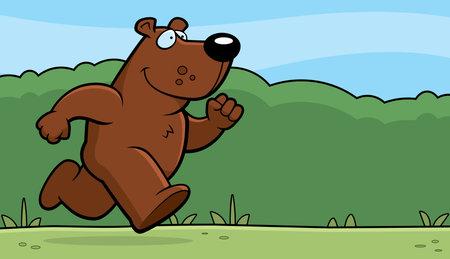 A happy cartoon bear running and smiling.のイラスト素材