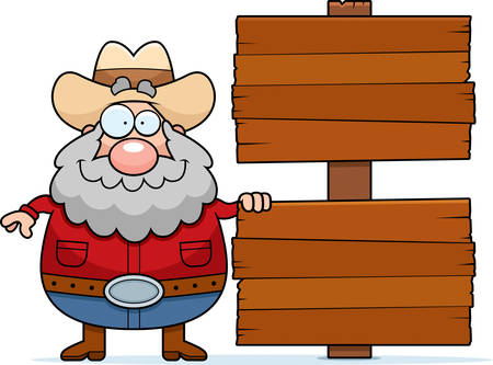 A happy cartoon prospector with a sign.のイラスト素材