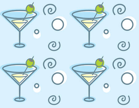 A cartoon martini glass seamless repeating pattern.のイラスト素材