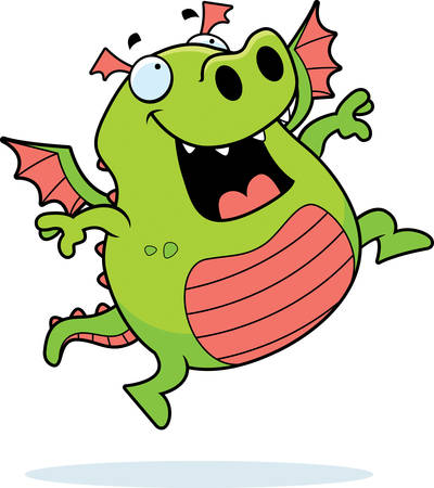 A happy cartoon dragon jumping and smiling.のイラスト素材
