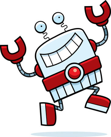 A happy cartoon robot running and smiling.のイラスト素材