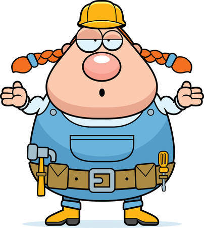 A cartoon woman construction worker with a confused expression.のイラスト素材
