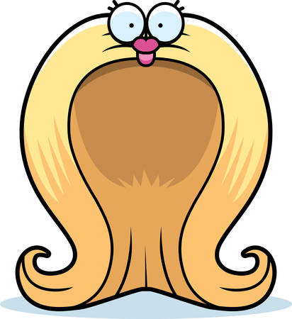 A cartoon blonde wig with eyes and mouth.のイラスト素材