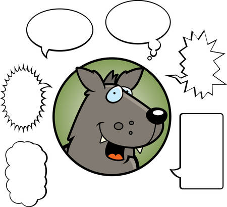A cartoon wolf talking with word bubbles.のイラスト素材