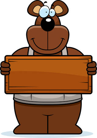 A cartoon woodworking bear with a sign.のイラスト素材