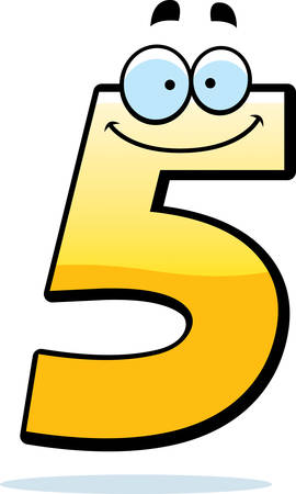 A cartoon illustration of a number five smiling and happy.のイラスト素材