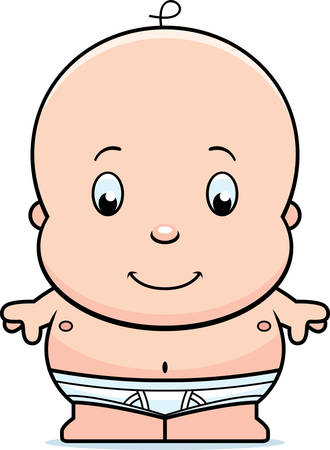 A cartoon illustration of a baby in a diaper.のイラスト素材